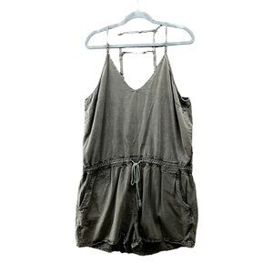 Blank NYC Romper Womens Large L Green Tencel Lyocell Cami V-neck Boho Drawstring